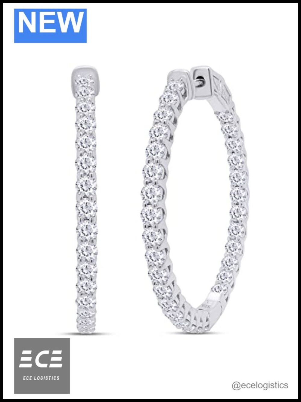 Moissanite Hoop Earrings 18K Gold Plated Huggie Inside-Out 40mm